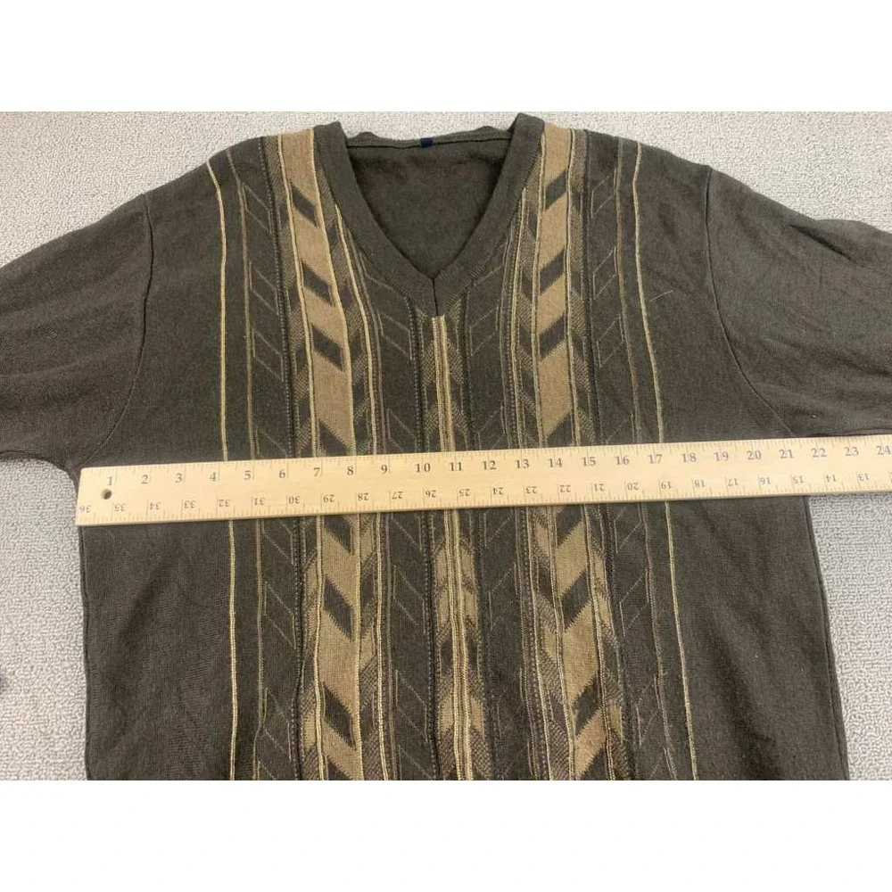Vintage Gabicci Sweater Men L V Neck Knit‎ Pullover Brown Mod Wool Laine Blend